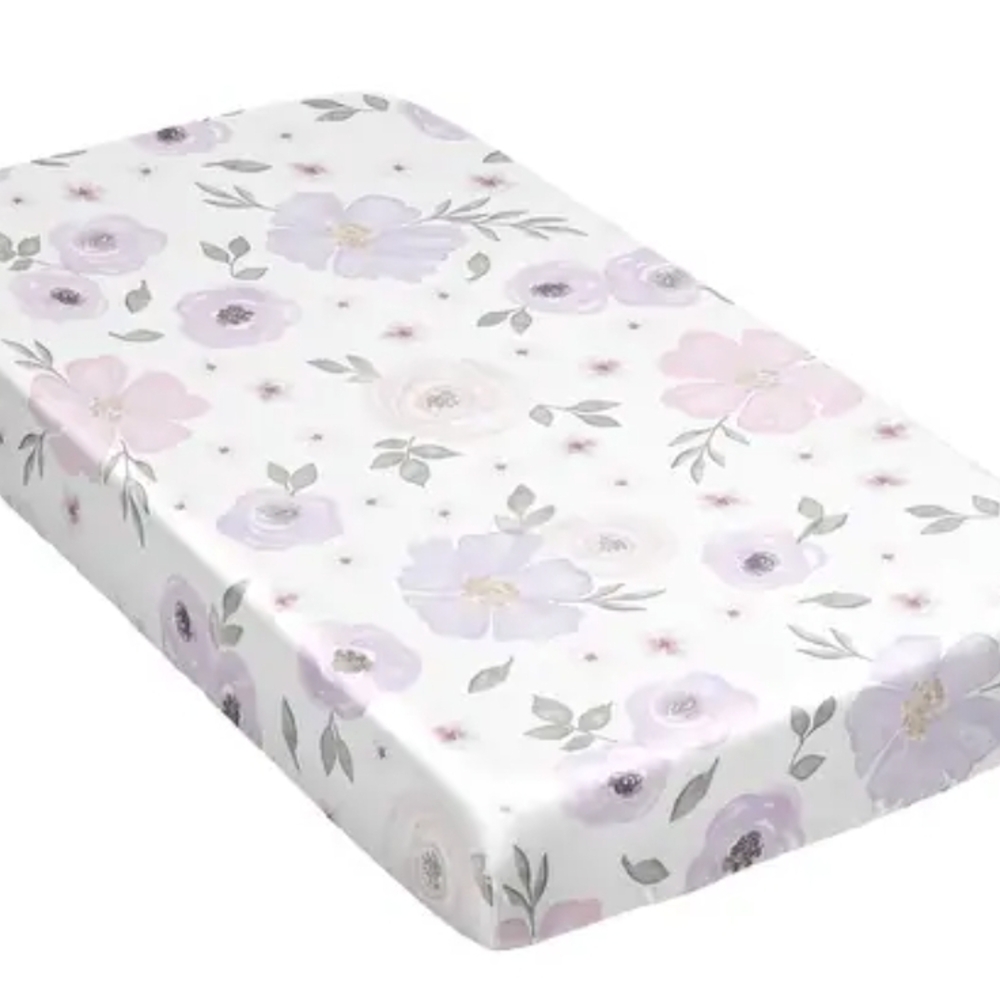 Sweet Jojo watercolor flowers baby fitted crib sheet purple boho lavender floral